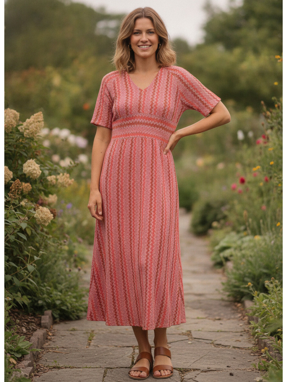 Aldomartins Pink and Orange Zigzag Midi Dress